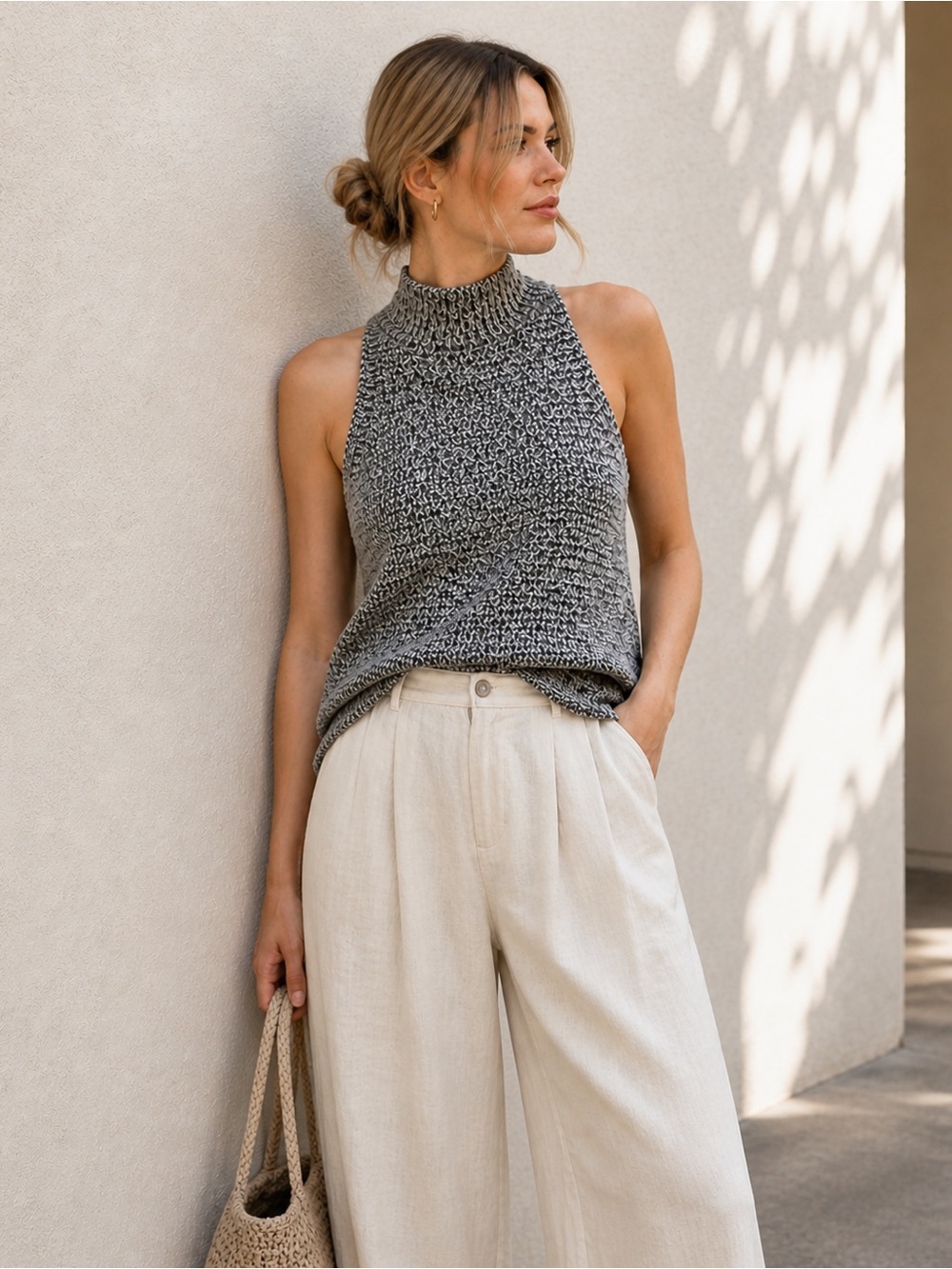 🫐 | Madewell Marled Mock Neck Sweater Tank Black White Knit Size M • 3 for $40